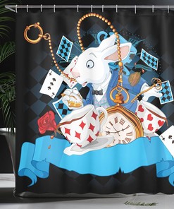 Alice in Wonderland Rabbit Motion Shower Curtain, Character Cartoon Bathroom Decor 