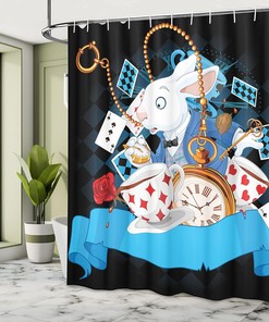 Alice in Wonderland Rabbit Motion Shower Curtain, Character Cartoon Bathroom Decor 