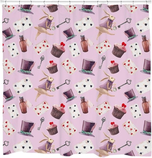Alice in Wonderland Rabbit Shower Curtain Printed in USA