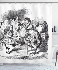 Alice in Wonderland Shower Curtain, Dodo Animal Adventures Big Bird Sketch Theme- Home Decor
