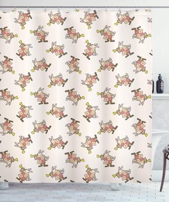 Alice in Wonderland White Rabbit Music Shower Curtain, Pink Brown Yellow Bathroom Decor 