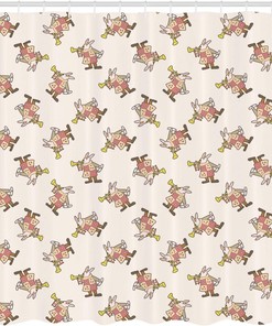 Alice in Wonderland White Rabbit Music Shower Curtain, Pink Brown Yellow Bathroom Decor