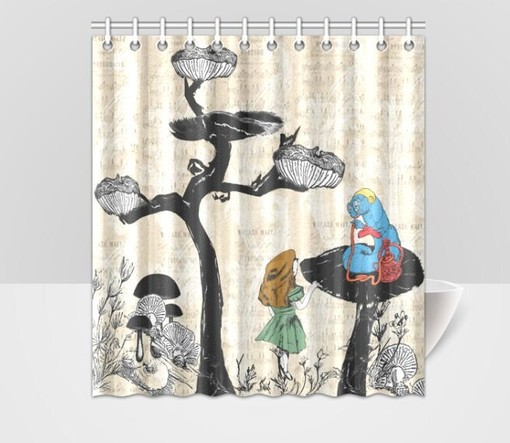 Alice in Wonderland and Blue Caterpillar Bathroom Shower Curtain Home Decor