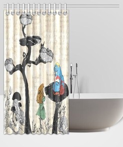 Alice in Wonderland and Blue Caterpillar Bathroom Shower Curtain Home Decor