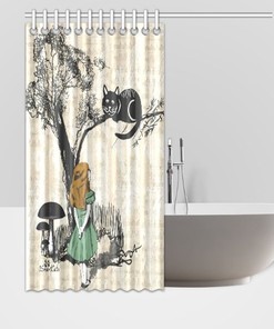 Alice in Wonderland and Cheshire Cat Shower Curtain Home Decor