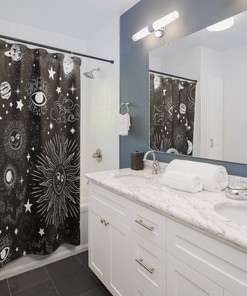 All Seeing Eye Shower Curtain - Astrology Bath Decor with Moon & Stars