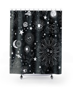All Seeing Eye Shower Curtain - Astrology Bath Decor with Moon & Stars