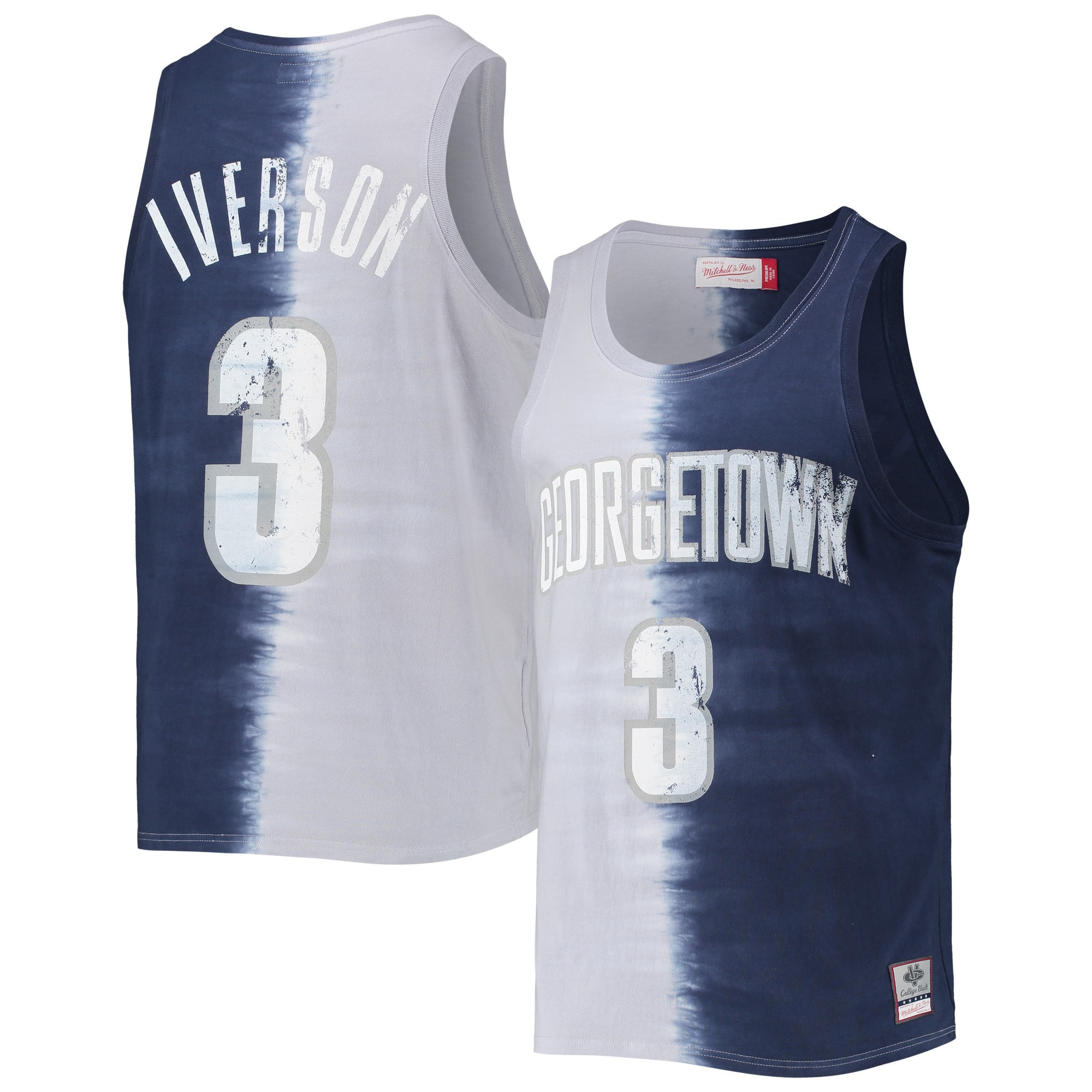 Allen Iverson Georgetown Hoyas Mitchell & Ness Name & Number Tie-dye Tank Top - Gray/navy Ncaa