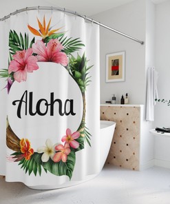 Aloha Hawaii Shower Curtain - Retro Surf Fabric Bath Curtains 