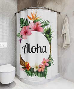 Aloha Hawaii Shower Curtain - Retro Surf Fabric Bath Curtains 