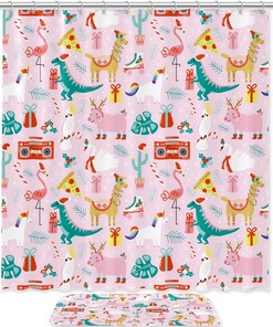 Alpaca Dinosaur Flamingo Pig Shower Curtain - Colorful Fabric 