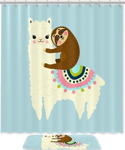 Alpaca & Sloth Shower Curtain - Cute Bathroom Decor