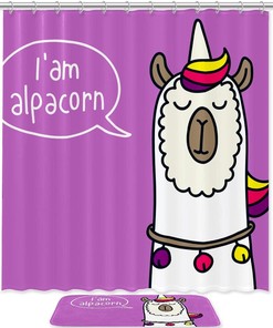 Alpaca Unicorn & Llama Shower Curtain - Waterproof Bath Curtain 