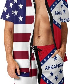 American And Arkansas State Flag Hawaiian Shirt