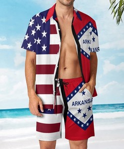 American And Arkansas State Flag Hawaiian Shirt