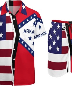 American And Arkansas State Flag Hawaiian Shirt