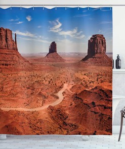 American Desert Shower Curtain, Arizona Canyon Monuments Valley National Park, Cloth Bathroom Decor W, Cinnamon Blue