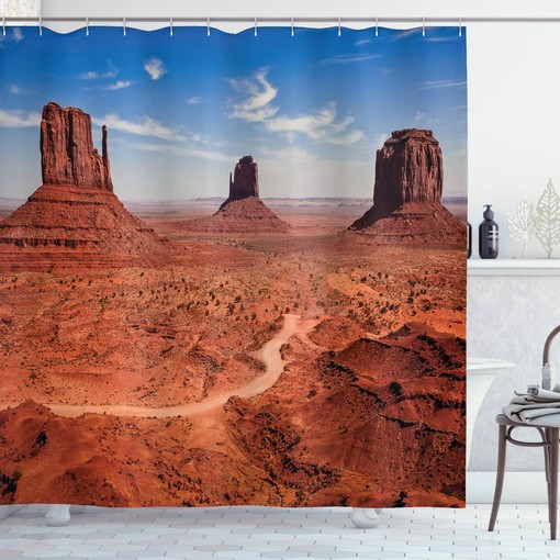 American Desert Shower Curtain, Arizona Canyon Monuments Valley National Park, Cloth Bathroom Decor W, Cinnamon Blue