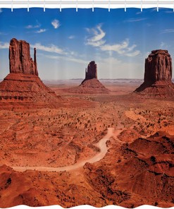 American Desert Shower Curtain, Arizona Canyon Monuments Valley National Park, Cloth Bathroom Decor W, Cinnamon Blue