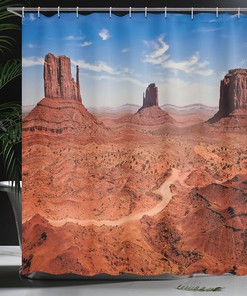 American Desert Shower Curtain, Arizona Canyon Monuments Valley National Park, Cloth Bathroom Decor W, Cinnamon Blue