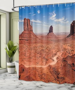 American Desert Shower Curtain, Arizona Canyon Monuments Valley National Park, Cloth Bathroom Decor W, Cinnamon Blue