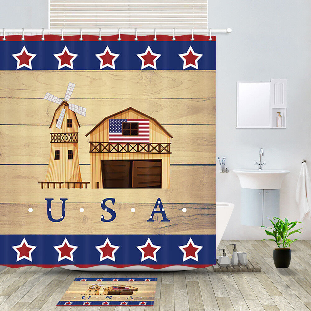American Farm and Stars Shower Curtain for a Country Bathroom Decor