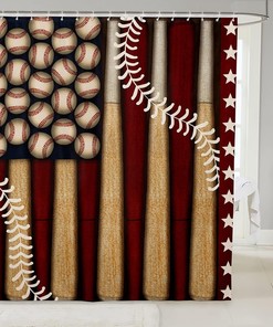 American Flag Baseball Shower Curtain for Rustic Bathroom Decor 