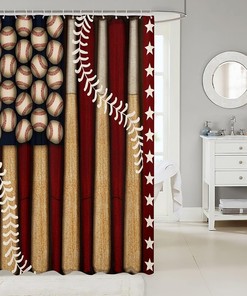 American Flag Baseball Shower Curtain for Rustic Bathroom Decor 