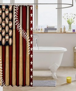 American Flag Baseball Shower Curtain for Rustic Bathroom Decor 