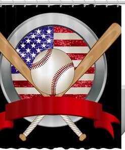 American Flag Baseball Shower Curtain with Black Background for Home Bathroom Decor
