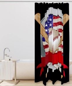 American Flag Baseball Shower Curtain with Black Background for Home Bathroom Decor