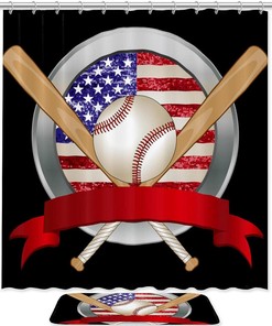 American Flag Baseball Waterproof Shower Curtain for Bathroom Decor