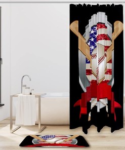 American Flag Baseball Waterproof Shower Curtain for Bathroom Decor
