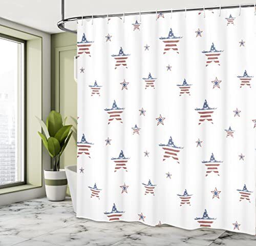 American Flag Motif 4th of July Shower Curtain Set for Patriotic Bathroom Decor