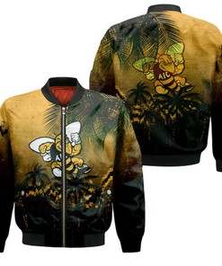 American International Yellow Jackets Bomber Jacket Coconut Tree Tropical Grunge - NCAA