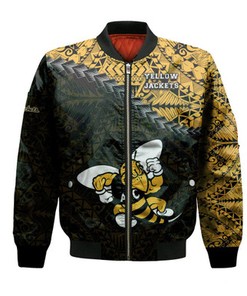 American International Yellow Jackets Bomber Jacket Grunge Polynesian Tattoo- NCAA