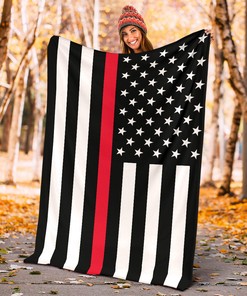 American Usa Flag Red Stripe Firefighter Blanket
