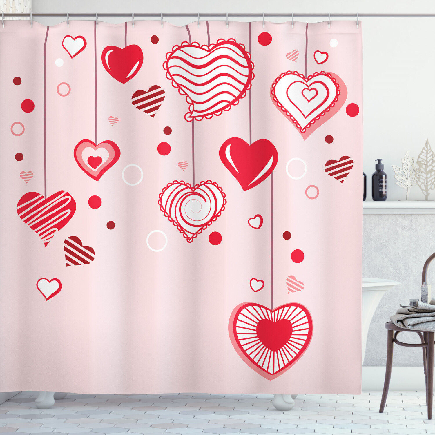 Amor Corazones Caramelo Caña Globos Shower Curtain - Home Decor Image for Bathroom