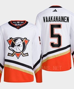 Anaheim Ducks 2022 Reverse Retro 2.0 Urho Vaakanainen 5 White Primegreen Jersey Men's