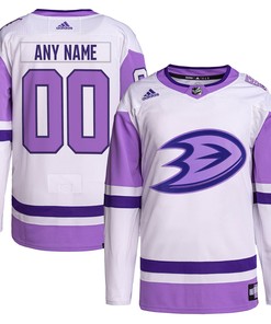 Anaheim Ducks Adidas Hockey Fights Cancer Primegreen Authentic Custom Jersey - White/purple Custom Jerseys Nhl