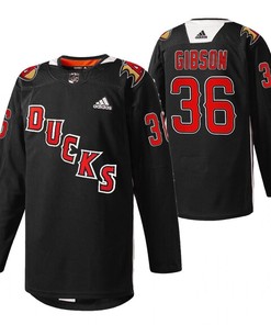 Anaheim Ducks John Gibson 2022 Angels Night Black 36 Jersey Practice Jersey