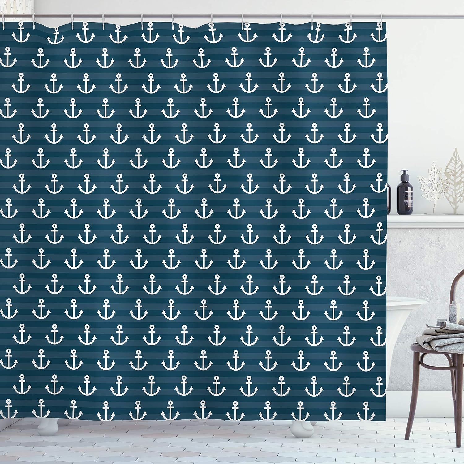 Anchor Adventure Cottage Nautical Shower Curtain Blue Bathroom Decor ...