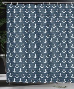 Anchor Adventure Cottage Nautical Shower Curtain Blue Bathroom Decor