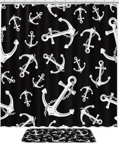 Anchor Chain Nautical Maritime Shower Curtain - Waterproof Bathroom Curtain 