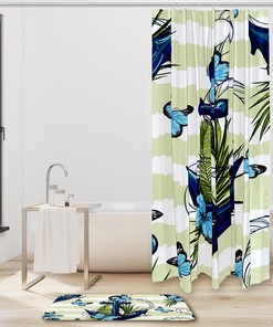 Anchor Floral Butterfly Stripe Shower Curtain - Waterproof Fabric for Bathroom