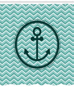 Anchor Marine Pattern Fabric Shower Curtain - Decor for Bathroom 
