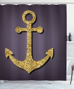 Anchor Pattern with Gold Glitter Graphic Print Shower Curtain - Home Decor for Bathroom 
