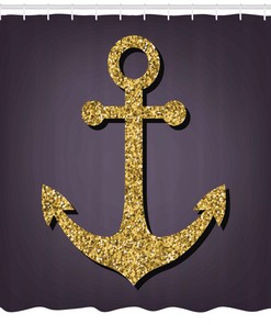 Anchor Pattern with Gold Glitter Graphic Print Shower Curtain - Home Decor for Bathroom