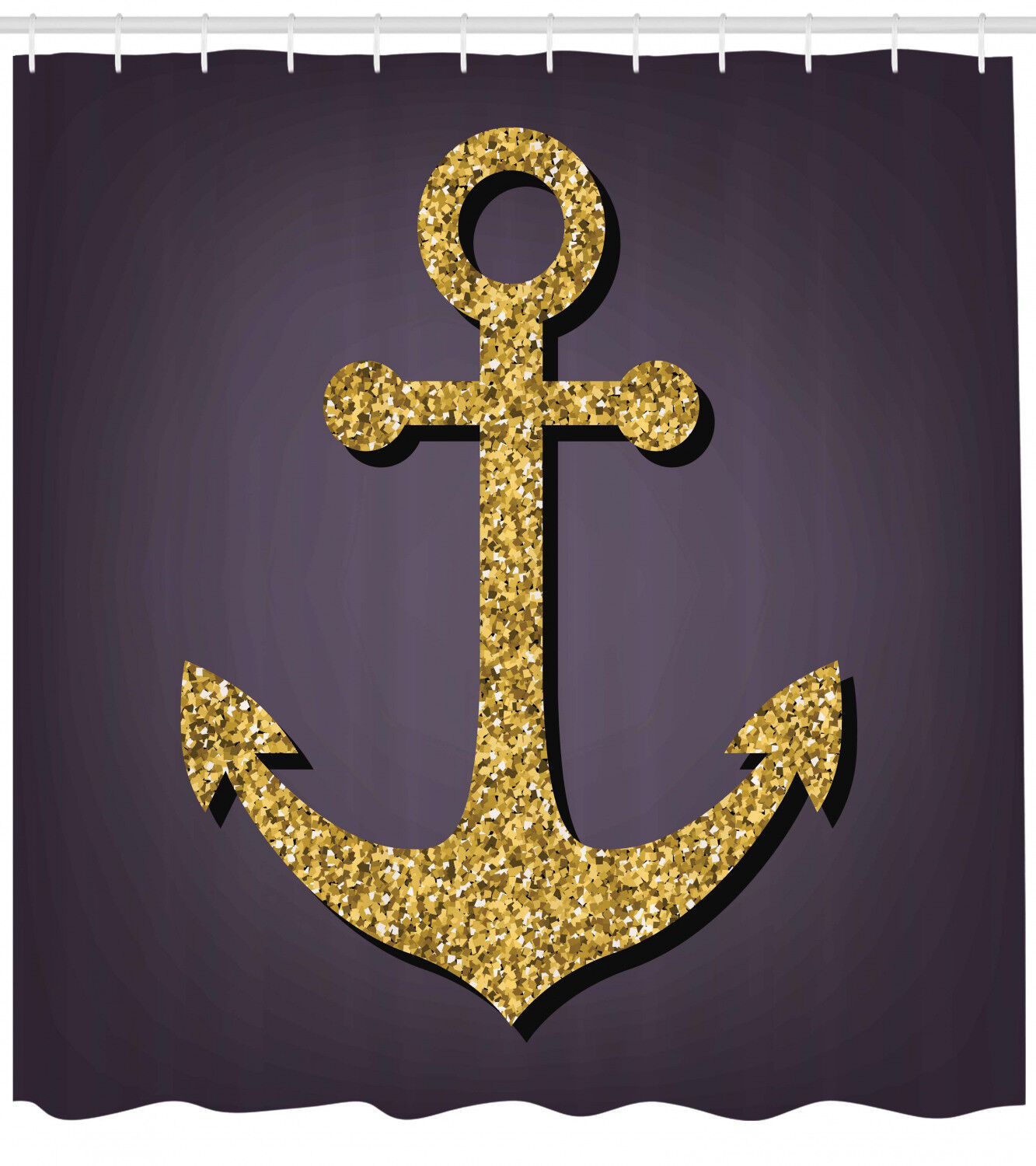 Anchor Pattern with Gold Glitter Graphic Print Shower Curtain - Home Decor for Bathroom