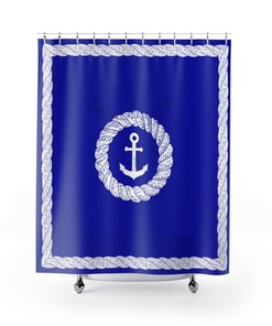 Anchor & Rope Shower Curtain - Lake Life, House, and Cabin Decor - Royal Blue for Bathroom